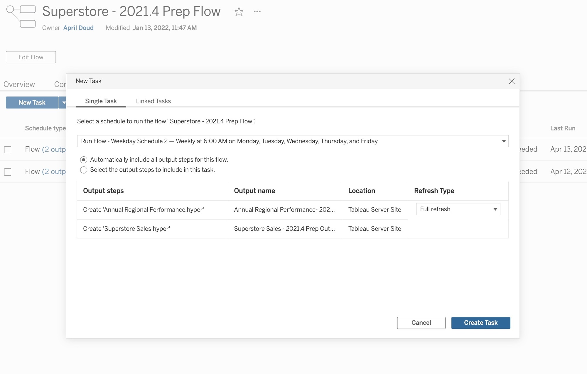 Prep Conductor showing scheduled tasks capability