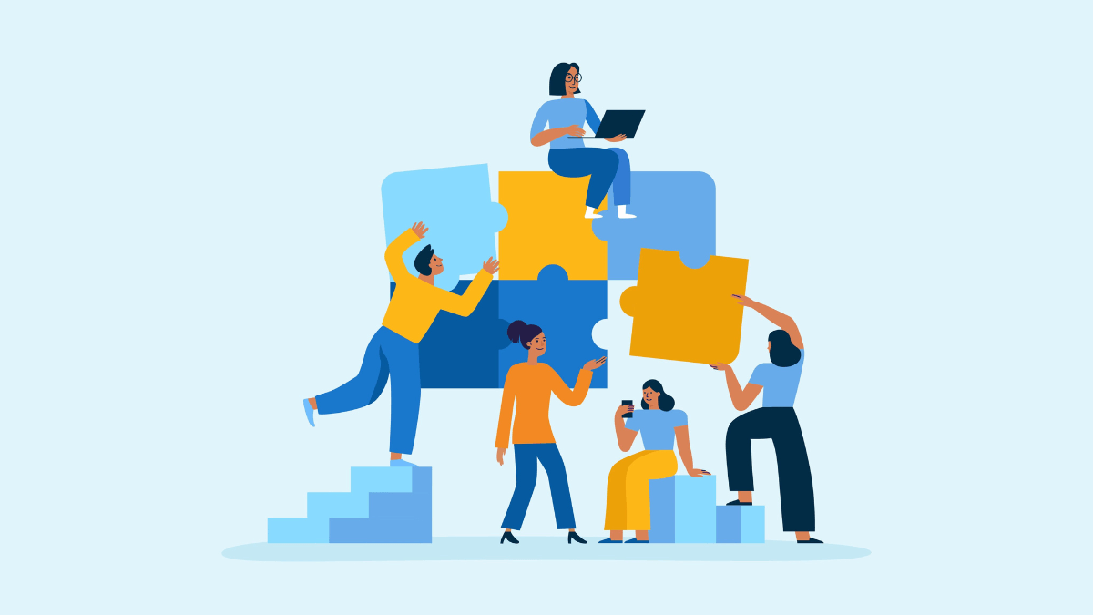 Image illustration of people putting together a puzzle piece